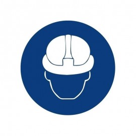 CIRCULAR ADHESIVE SIGN "HELMET MANDATORY" 9CM