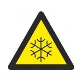 TRIANGULAR ADHESIVE SIGN "ATTENTION LOW TEMPERATURE" 9 CM SIDE