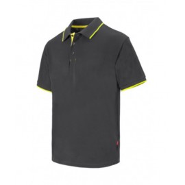 POLO BICOLOR CON RAYA M/C GRIS/AMARILLO FLUOR 3XL