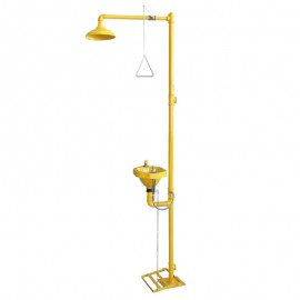 YELLOW PEDESTAL EYEWASH SHOWER W / POOL AND PEDAL