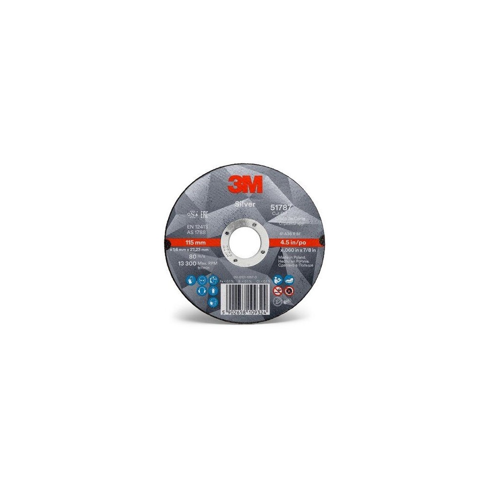 3M ™ Flat Silver Cutting Wheel, T41, 125mm x 1mm x 22.23mm, PN51790