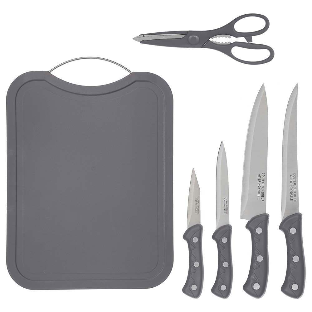 SET 1 CUTTING BOARD + 4 KNIVES + SCISSORS