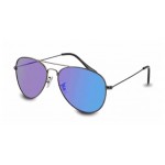 BLACK AVIATOR SUNGLASSES BLUE PC SOLAR LENS